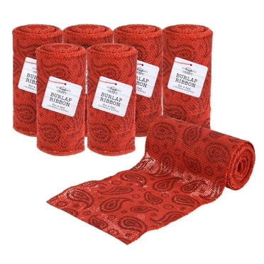 Love, Laugh, Craft Jute Burlap Precut Ribbon, 6"W x 5-Yards, 7-Pack, 740-24KIT, Red Paisley Glitter