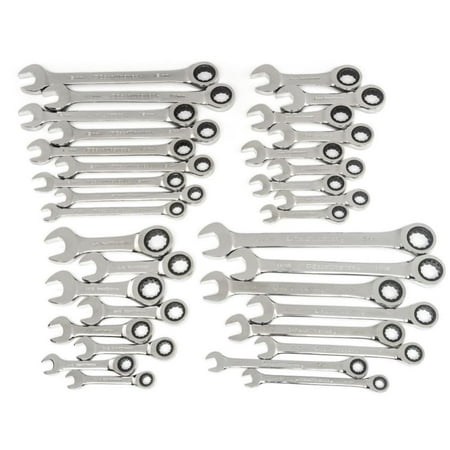 Gearwrench Sae/metric Combination Wrench Set 72 Tooth 12 Point Standard And Stubby Ratcheting 34Pc