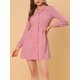 thumbnail image 5 of INSPIRE CHIC Camisa vestido de botones con cuello de muesca y escote en V para mujer, estampado de lunares en rosa y blanco, talla XS, 5 of 7