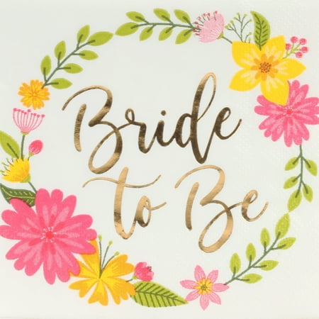 Golf Napkins - Koyal Wholesale Paper Napkin Floral Wreath, Gold Foil Bride To Be, 6.5-inch, 50-Pack, Luncheon Napkin Dinner Napkin
