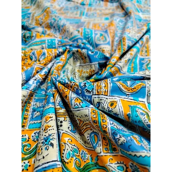 Boho 5 Yard Hand Block Print Handmade Cotton Indian Natural Sanganeri Print Art