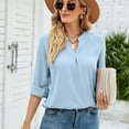 thumbnail image 4 of tklpehg Long Sleeve Shirts for Women Ladies Tops Long Sleeve Shirts Classic Solid Colors Comfortable Casual V-Neck Lightweight Loose Fit Blouse Pullover Shirts Sky Blue XXL, 4 of 8