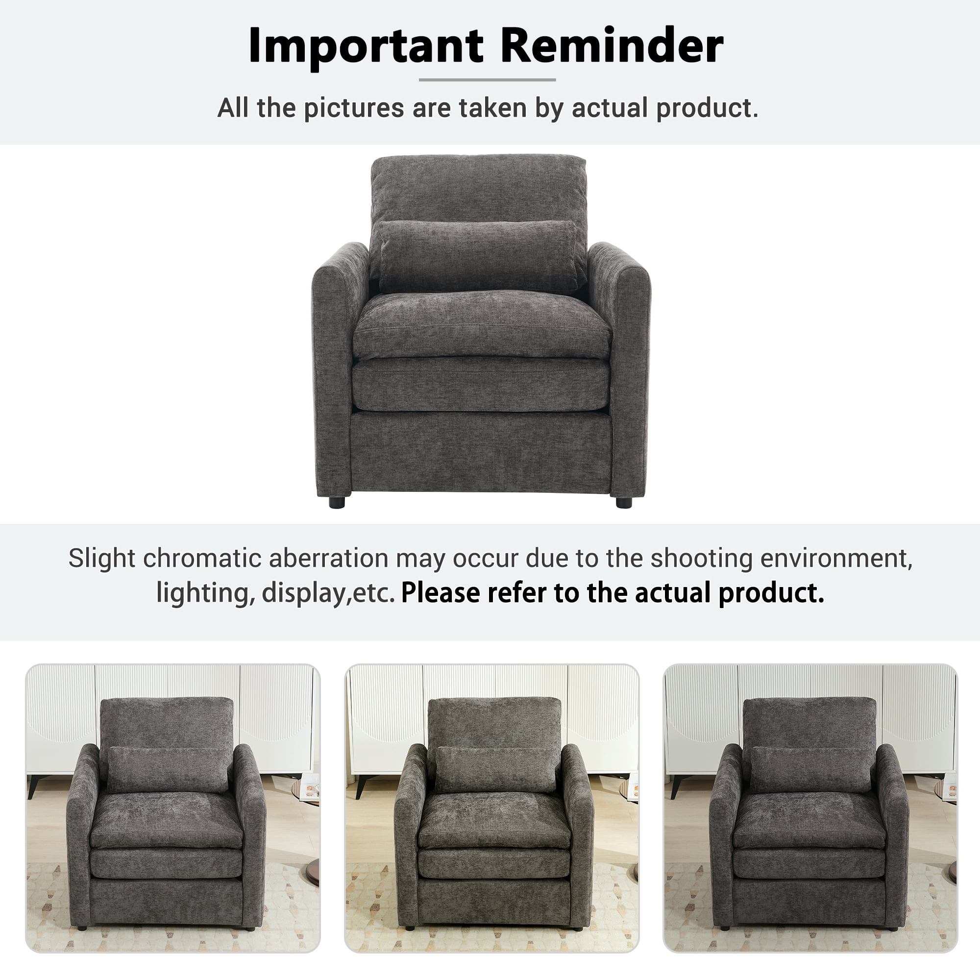 Leumius 31.9" Cozy Upholstered Armchair Oversized Comfy Cloud Sofa Double Cushion Single Sofa Plush Cushion Armchair for Living Room, Bedroom Grey