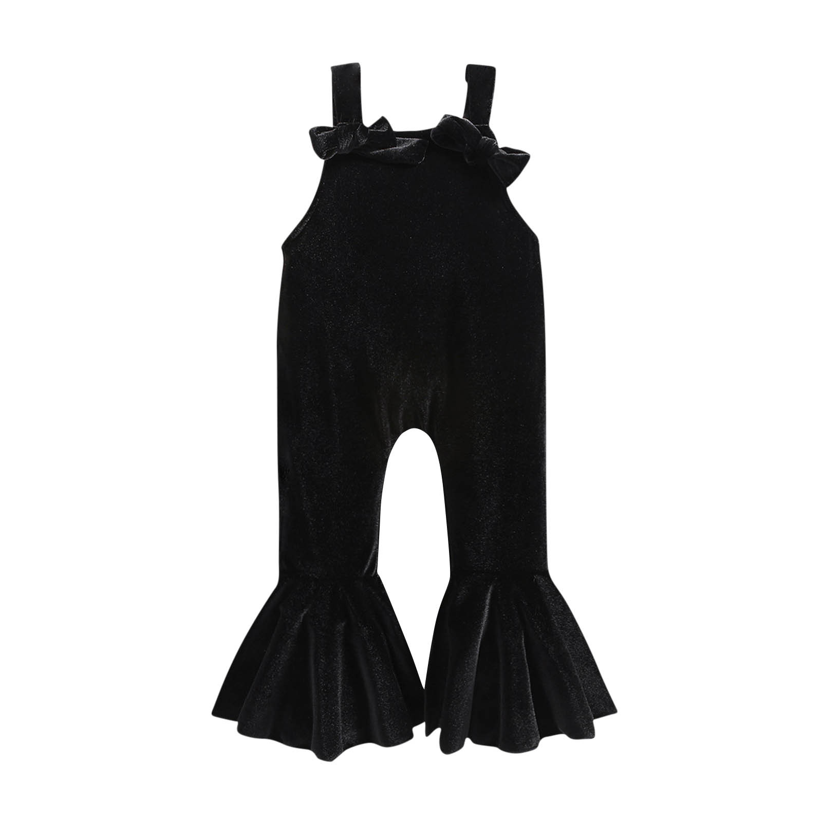 FAIWAD Toddler Baby Girl Kids Velvet Flare Jumpsuit Sleeveless Strape Ruffle Hem Wide Leg Romper