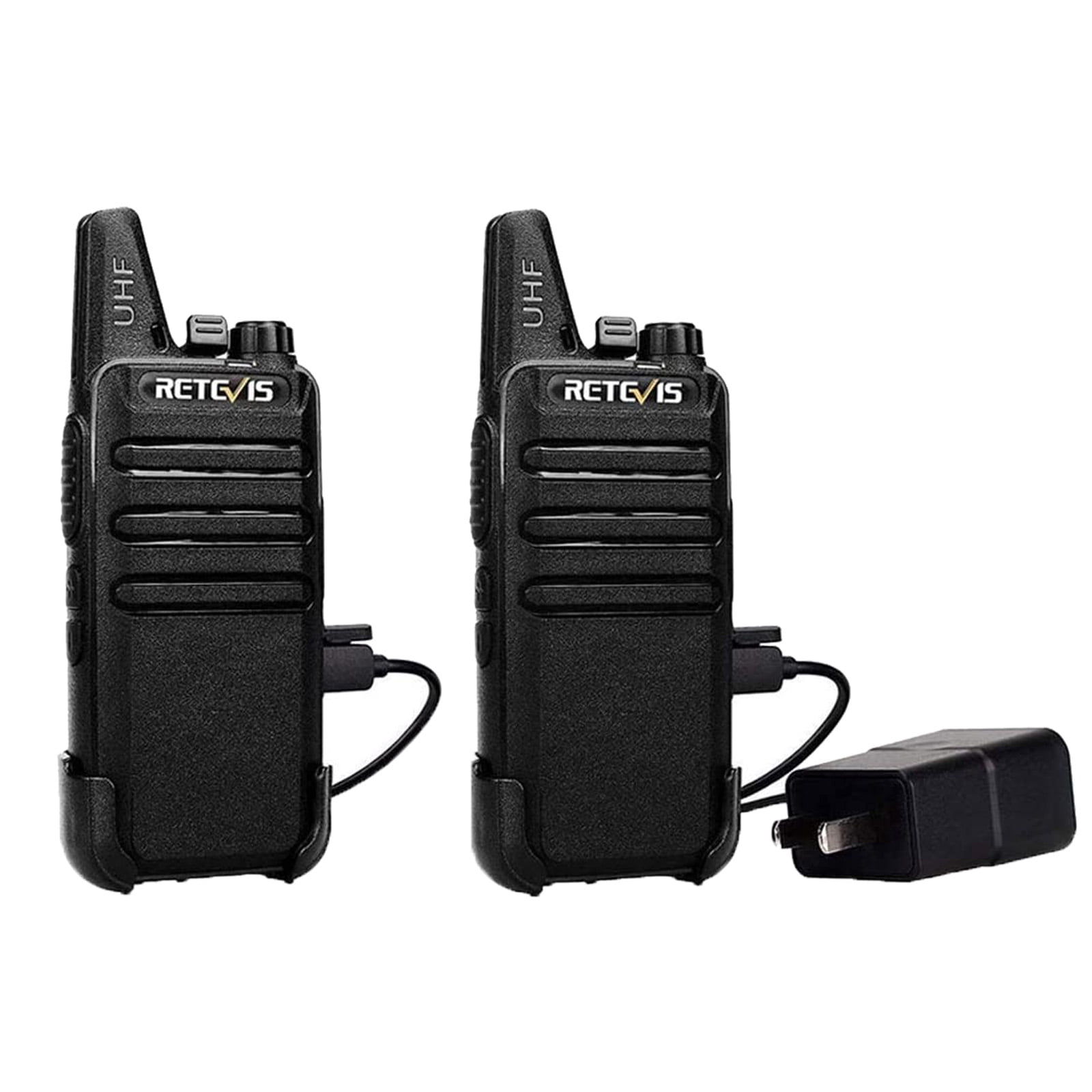 RT22 Portable Long Range Rechargeble Walkie Talkie for Adults(2 Pack,  Black)