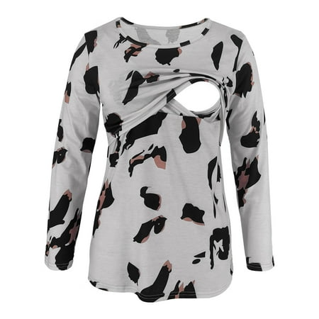 

Maternity Tops Women Mom Pregnant Nursing Baby Maternity Leopard Print Tops Blouse Clothes Grey L