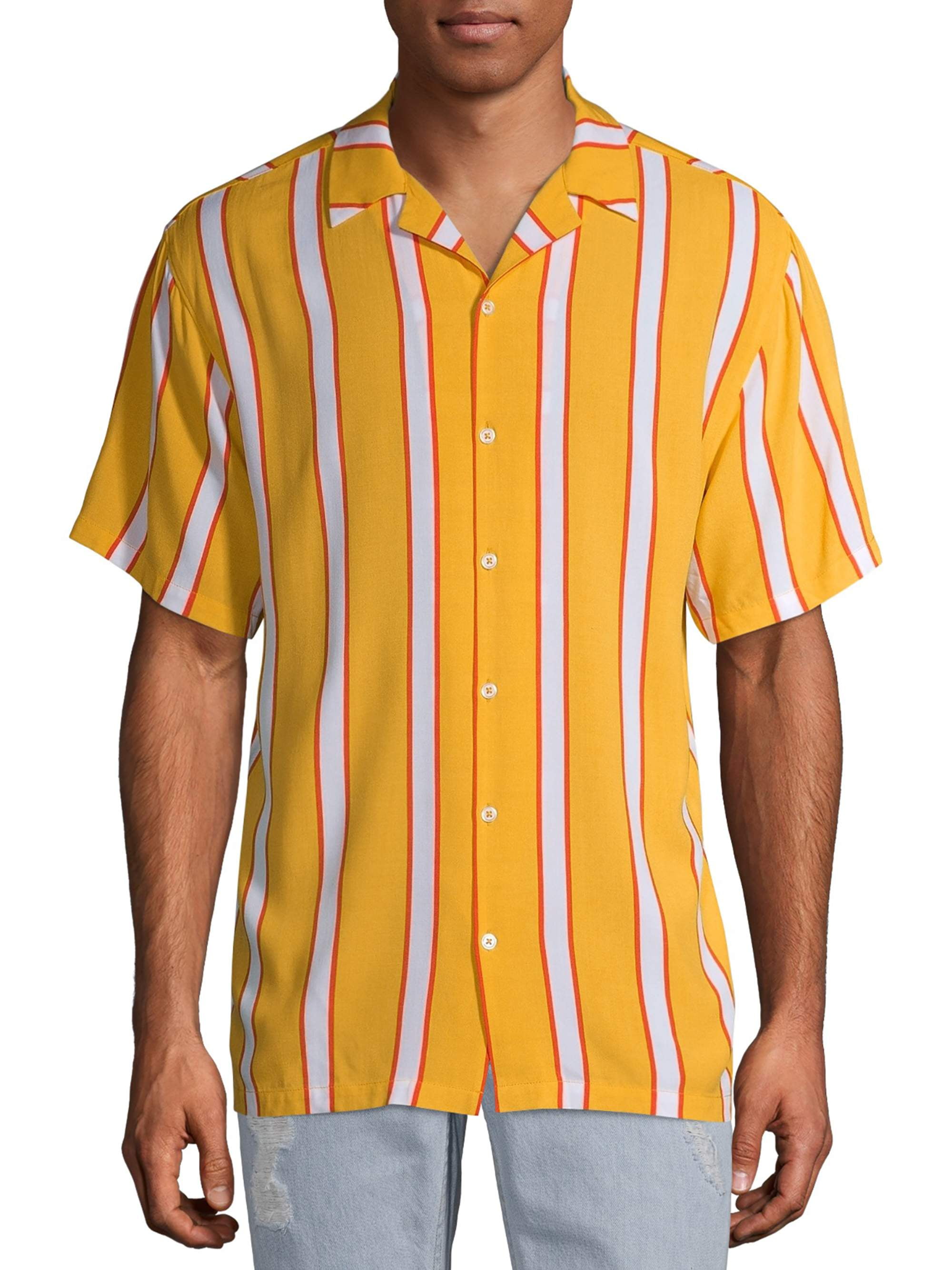 No Boundaries Men's Short Sleeve Striped Resort Shirt - Walmart.com
