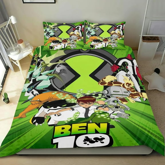 3 Piece Comforter Cover Set For Ben 10 Duvet Cover Sets Bedding Set Cute Super Soft For Teens Kids Bedroom Gifts,1 Duvet Cover with 2 Pillowcases Twin