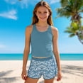 thumbnail image 2 of BOBOGOJP Girls Tankini Swimsuits 2 Piece Criss Cross Ruched Swimwear Printed Swim Shorts Girl Bathing Suit for 9-16 Years Blue for Size 15-16 Years, 2 of 5