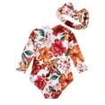 thumbnail image 6 of YTDSCS Newborn Baby Girls Swimsuits Long Sleeve One-Piece Swimsuit Zipper Bathing Suit Sun Quick Drying Flower Printing Baby One-Piece Swimsuit with Headwear,Size 6M-12M, 6 of 9