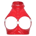 thumbnail image 3 of Lencería Sexy para mujer, sujetador con aros y copa abierta, Top corto, lencería exótica con remaches y anillo redondo, sujetadores de charol con pecho abierto, 3 of 5