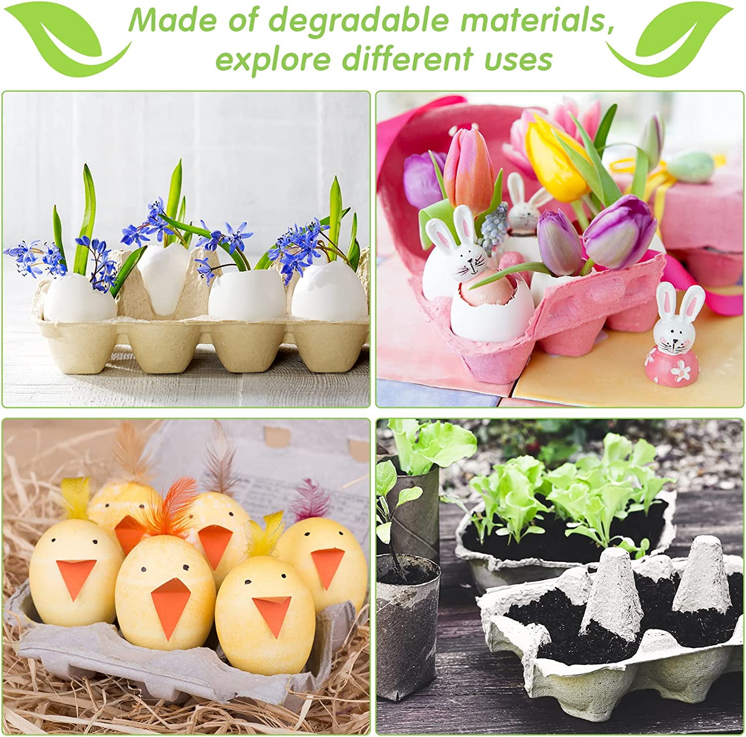 100 Pcs Paper Egg Cartons Bulk for Chicken Eggs Blank Pulp Fiber Egg Tray Holder Reusable Empty Storage Containers for Farm Market Kitchen Camping Picnic DIY(12 Count)