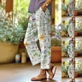 thumbnail image 2 of Gsakboxl Linen Pants Women Botanical Floral Print Patchwork Pocket Loose Fit Casual Full Length Trousers Mint Green, 2 of 5