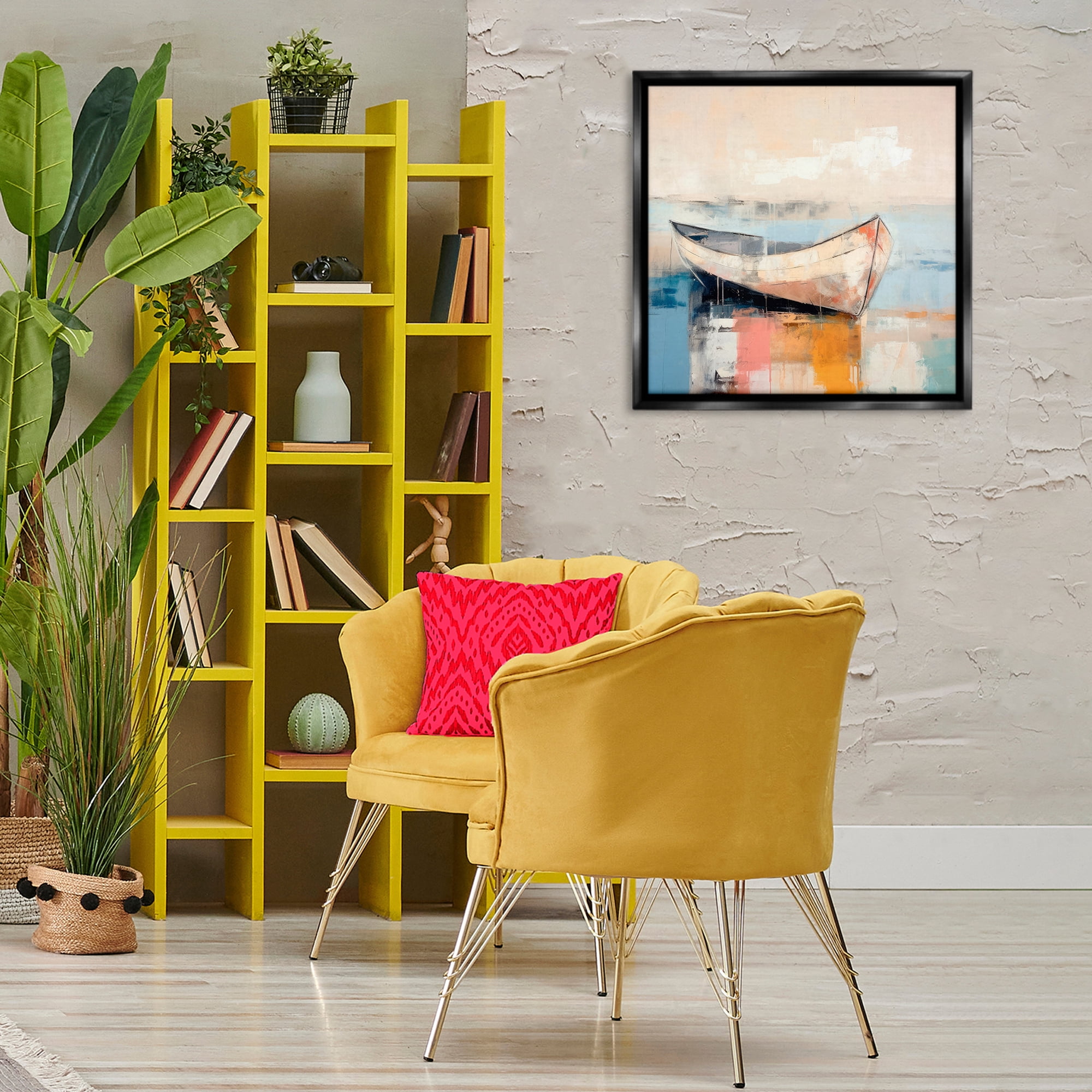 Stupell Industries Sunlit Boat Reflection Transportation Painting Black Floater Framed Canvas Art Print Wall Art, 25 x 25