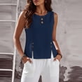 thumbnail image 1 of Wensltd Women Solid Color Button Front Slit Crew Neck Tank Tops Sleeveless Casual Lightweight Tops for Daily Wear Soft Breathable Basic Layering Outfits, 1 of 9