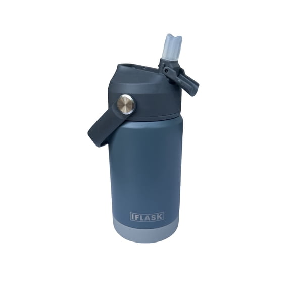 IFLASK 12oz Kids Water Bottle with Straw Lid | 100% Leak Proof | Insulated Stainless-Steel Double Walled Thermos | BPA and Sweat free | Hot & Cold (Gray)