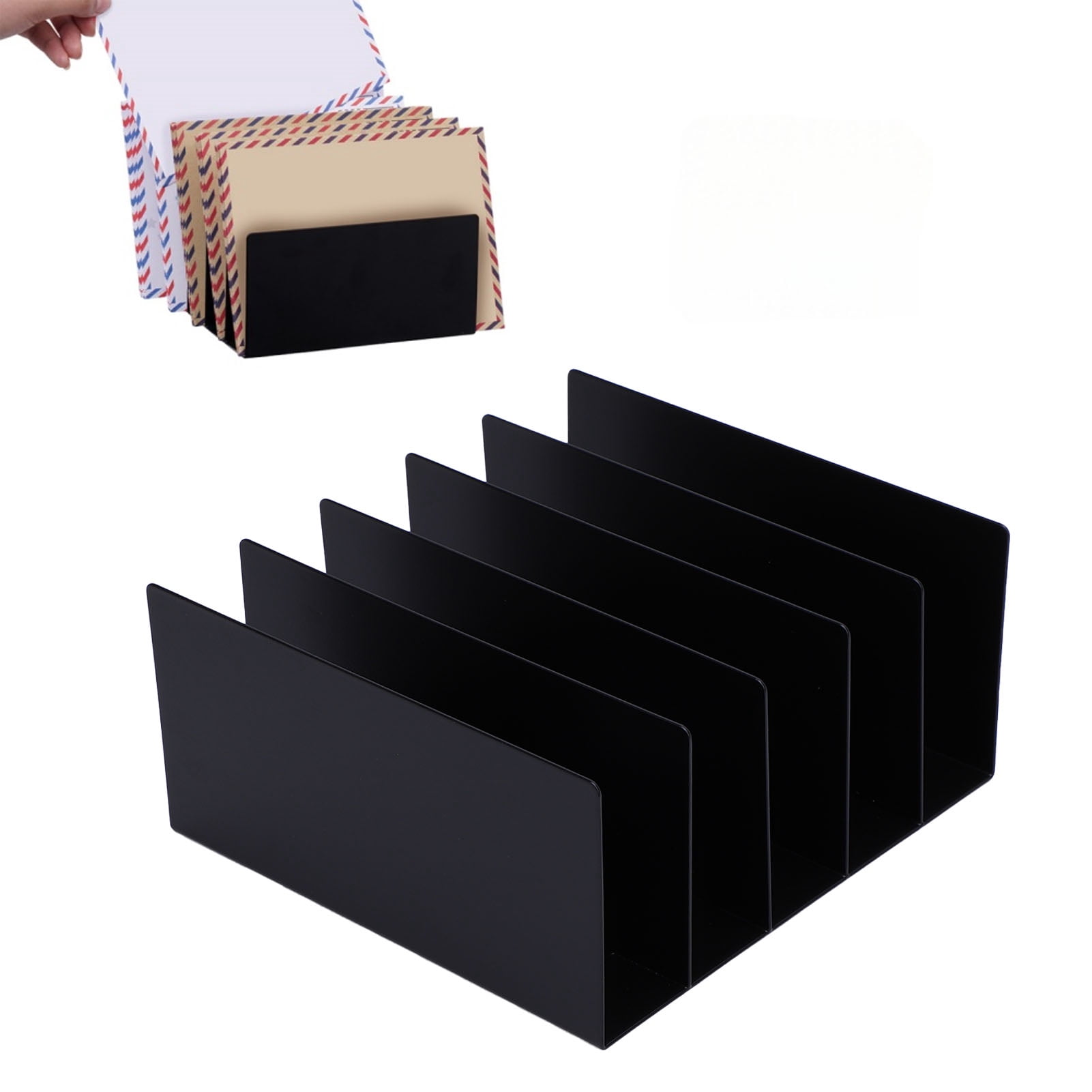 Riousery Desktop File Organizer 5 Compartment Iron Portable File Sorter Heavy Duty Metal Mail Holder for Home Office Work Study, Black (19x17x8 cm / 7.48x6.69x3.15 in)