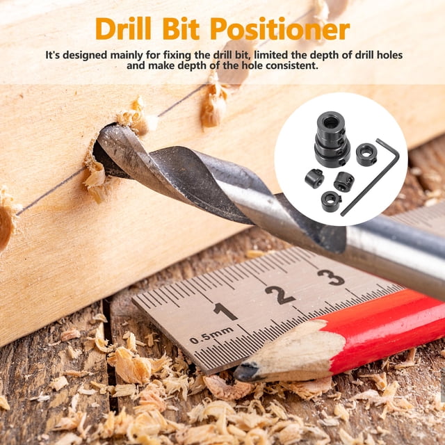 SHOWERORO 1Jgo Collar De Tope Para Brocas En Carbono Negro Para Profundidad Precisa En Trabajos De Madera