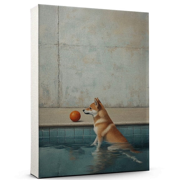 Shiba Inu Dog Canvas Swimming Stretched Canvas Size 8x12 – Funny Shiba Inu Dog Canvas Wall Decor, Funny Dog Wall Art for Swimming Room