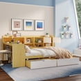 thumbnail image 3 of MODERNLUXE Full Size Daybed with Bookcase,L-Shape Bed Frame with Built-in Desk,7 Storage Cabinets and 2 Drawers for Teens Adults,Natural, 3 of 8