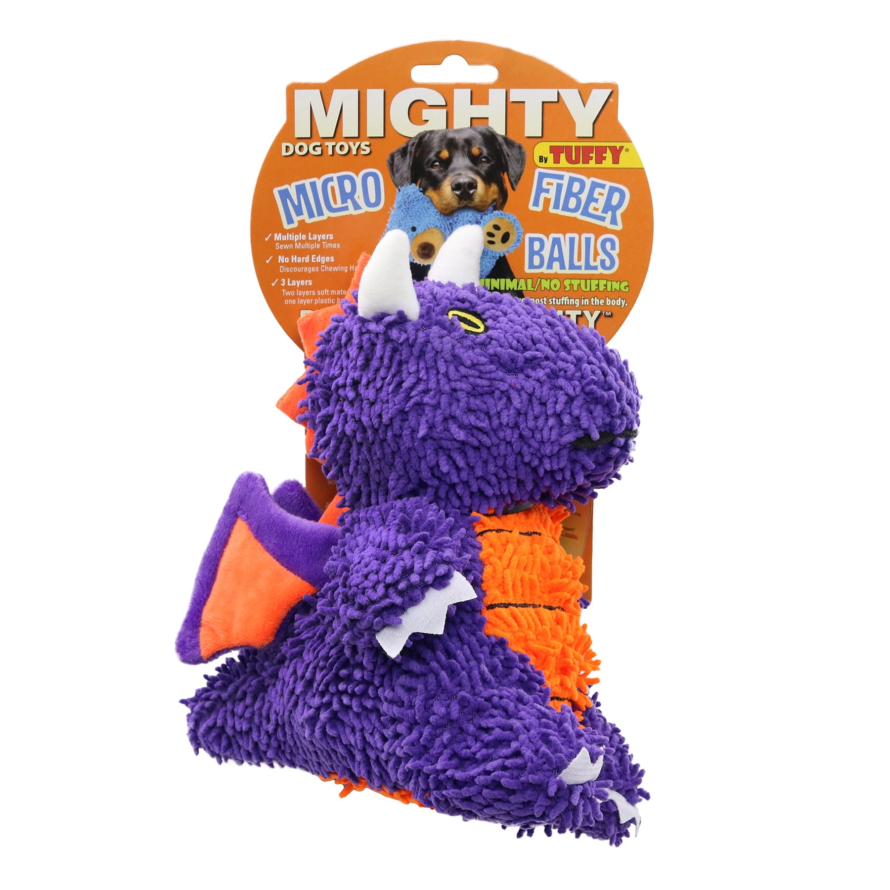 Mighty Microfiber Ball Med Dragon Purple, Durable Squeaky Dog Toy