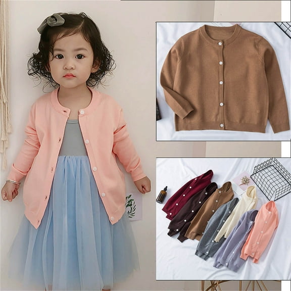 HVOBTTY Fall Toddler Girl's Jacket Solid Color Thin Breathable Button Knit Cardigan Loose Daily Layering Outerwear Coat for 1-7 Years