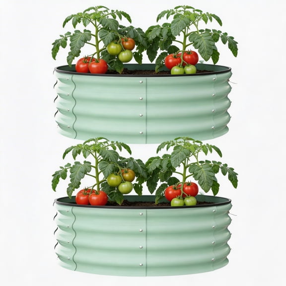 TEQIN Outdoor Planter Box,Round Galvanized Raised Garden Bed,Easy Assembly, Metal Planter With Open Base Design, Reinforced Oval Structure, Rubber Edge