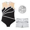 thumbnail image 3 of YONGHS Kids Girls Gymnastics Dance Outfit Ice Skating Leotard Unitard with Shorts Hair Tie Set Silver 8, 3 of 7