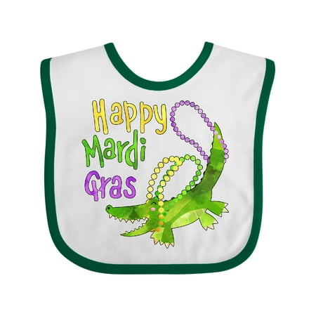 

Inktastic Happy Mardi Gras Cute Alligator with Beads Gift Baby Boy or Baby Girl Bib