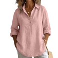 thumbnail image 4 of Linen Polo Shirts for Women Summer Blouses for Women Summer Linen Tops Loose Fit Tee Shirt Women Linen Clothing for Women Gauze Tunic Tops for Women Beach Vacation Tshirts,Pink,XL, 4 of 9
