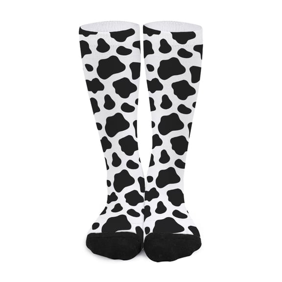 DIQADILA Black and White Cow Print Long Socks