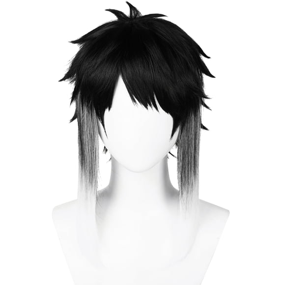 Peluca de cosplay mitad Akutagawa para hombre, mitad blanca mezclada, negra