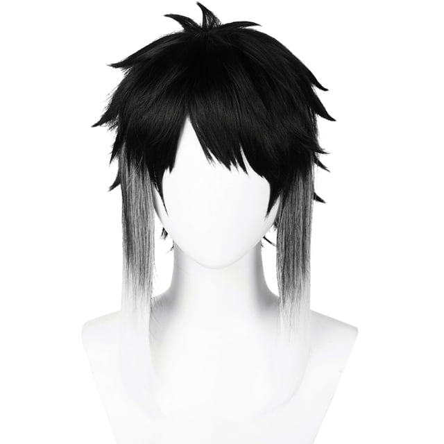Peluca de cosplay mitad Akutagawa para hombre, mitad blanca mezclada, negra