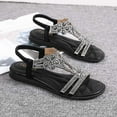 thumbnail image 5 of WIZUTIZ Beach Sandals for Woman Flat Sandals Bohemian Flat Sandals for Women Womens Sandals Outdoor Comfortable Elastic Jeweled Sandals Pull-On Shoes Medium Solid Sandals for Ladies Anniversary Black, 5 of 5