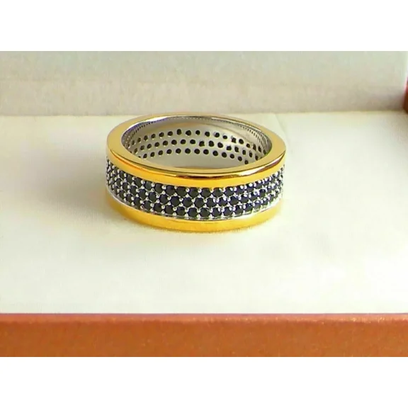 Men's 2Ct Round Cut Simulated Blue Sapphire Eternity Band Wedding Ring 14k Yellow Gold Plated 925 Sterling Silver