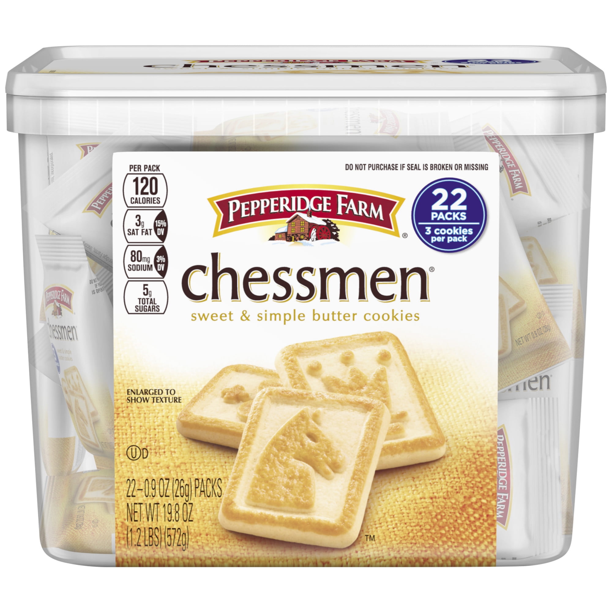 Pepperidge Farm Chessmen Butter Cookies, 19.8 oz. Multipack Tub, 22