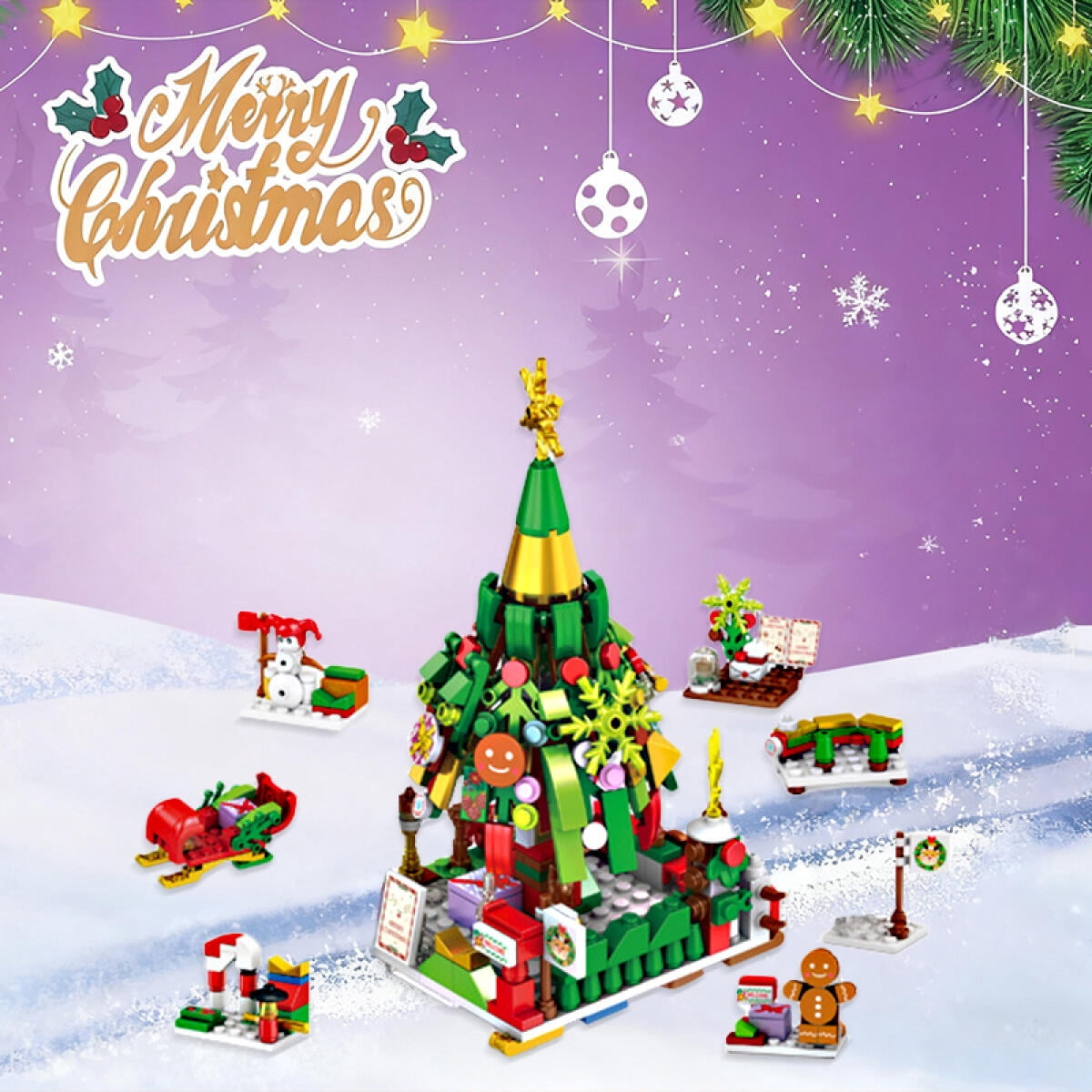 12-in-1 Christmas Tree Building Block Set for Adults with 300Pieces Mini Building Blocks for Kids Christmas Birthday Gifts Stocking Stuffers