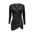 thumbnail image 5 of Fashion Lady Party Dress New Temperament Long Sleeve Sequin Deep V Slim Leaf Wrapped Woman Dress, 5 of 6