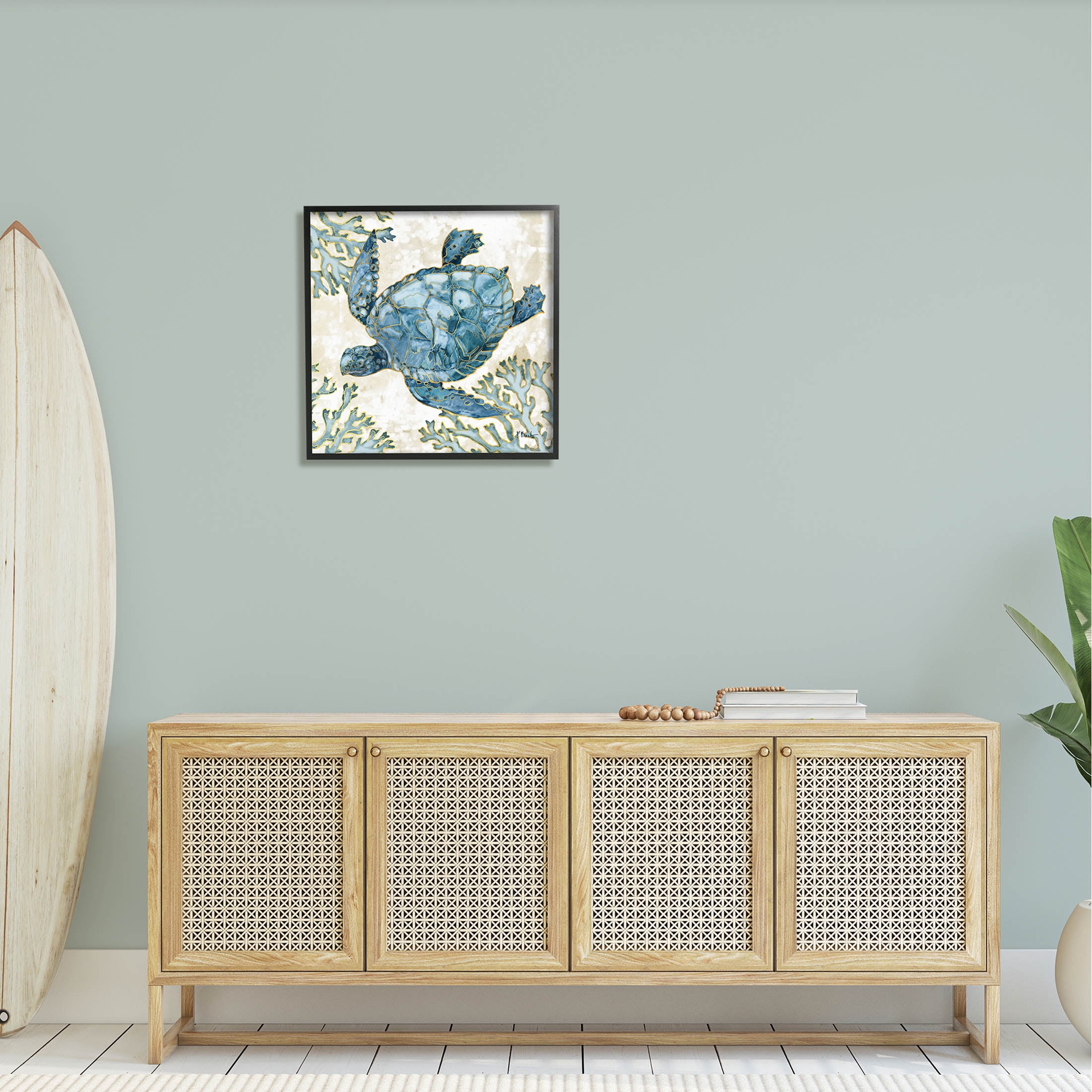 Stupell Industries Playa Sealife Blue Sea Turtle Graphic Art Black Framed Art Print Wall Art, Design by Paul Brent