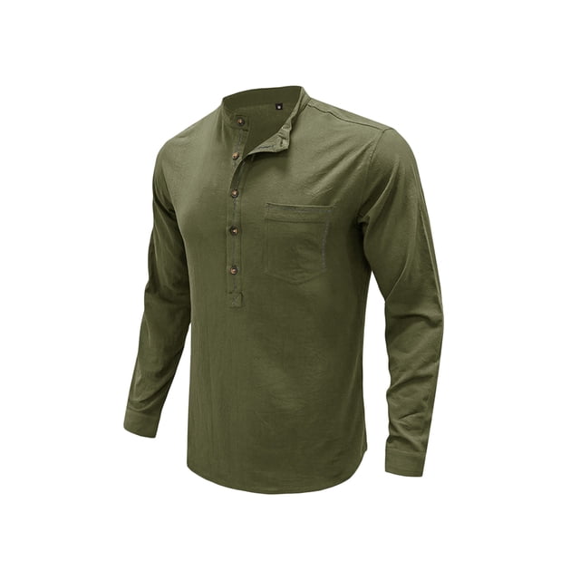 Sunloudy - Camisa informal de otoño para hombre, color sólido, manga larga, cuello levantado, botones, tops con bolsillo Sunloudy S M L XL XXL