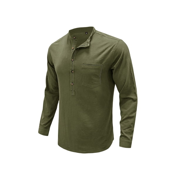 SAYOO - Camisa informal de otoño para hombre, color sólido, manga larga, cuello levantado, botones, tops con bolsillo SAYOO S M L XL XXL