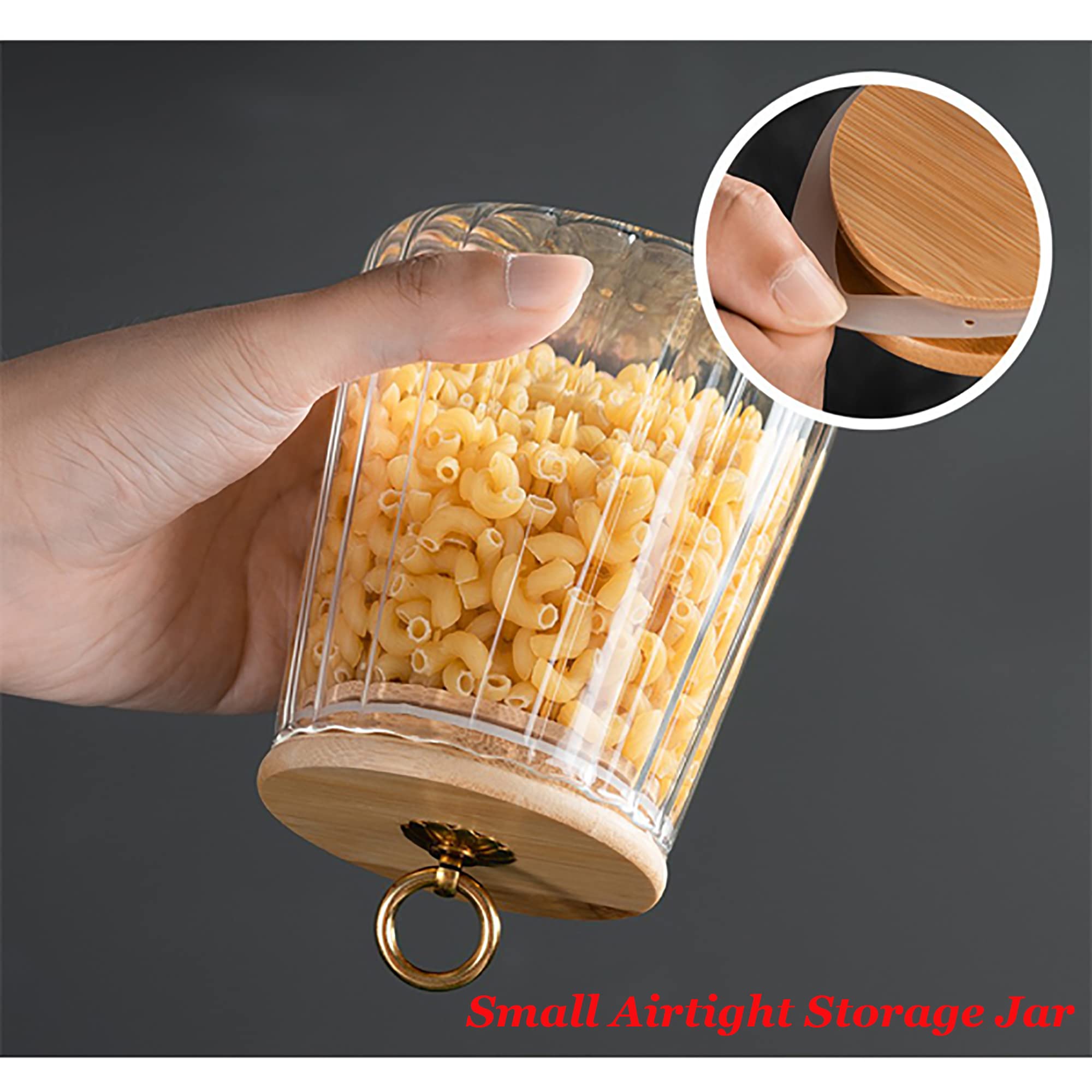 Glass Coffee Canister Airtight Container, Petal Design Storage Jar with Bamboo Lid and Metal Handle, 700ml Capacity, Clear