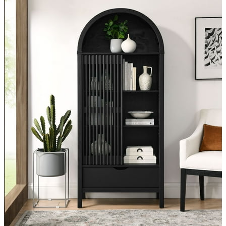 Modway Vaughn 71" Arched Storage Display Cabinet in Black