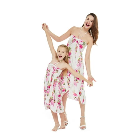 

Matching Hawaiian Luau Mother Daughter Halter Dress in Tropical Patterns