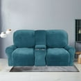 thumbnail image 3 of Housse de Causeuse Inclinable 2024 avec Housse pour Console Centrale, Housse Extensible en Velours 8 Pcs pour Canapé Inclinable 2 Places, Bleu Paon, 3 of 11