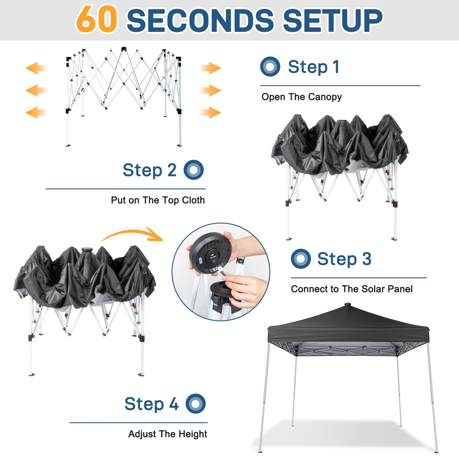 Ktaxon, 10x10 Ez Pop Up Canopy Tent, UPF50+, Built-in LED Lights