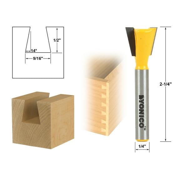 14° X 9/16" Dovetail Router Bit - 1/4" Shank - Yonico 14112q