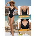 thumbnail image 5 of MOYIKO Womens One Piece Swimsuit Slimming Tummy Control Bathing Suit Color Block V Neck Shapewear, 5 of 7