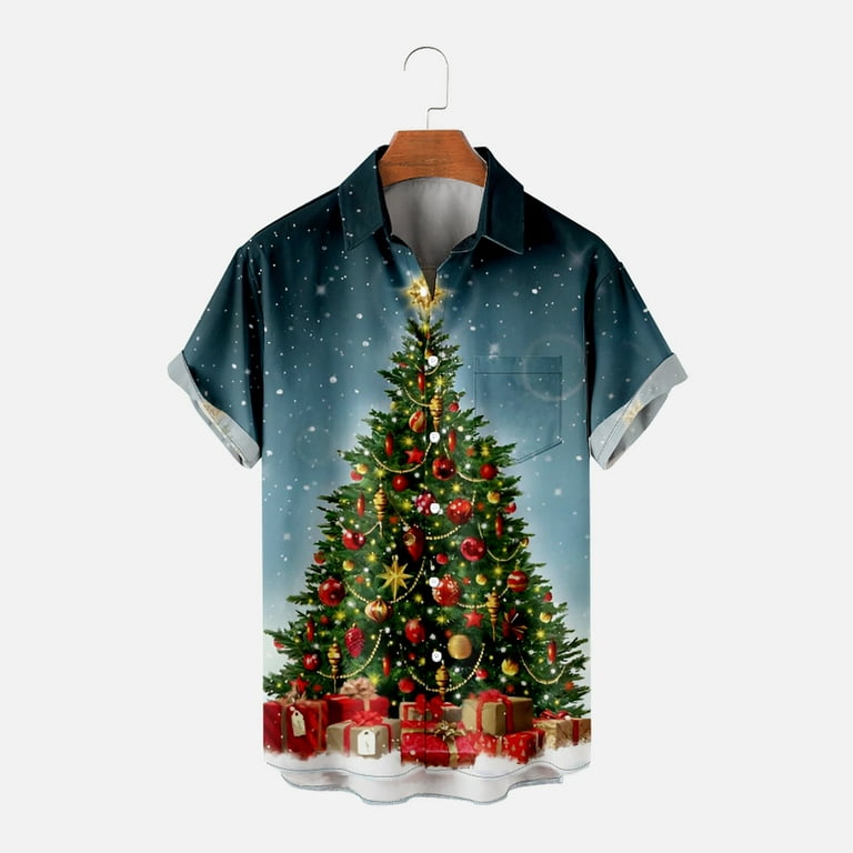 Daqian Mens T-shirts Clearance Men's Christmas Printed Single Pocket Christmas Casual Loose Printed Pocket Shirt Shirts Clearance Green 8(L) -