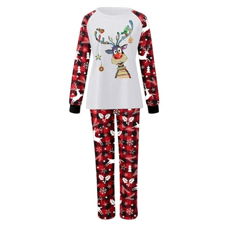 

AnuirheiH Parent-child Pjs Attire Christmas Suits Patchwork Plaid Printed Homewear Round Neck Long Sleeve Pajamas Two-piece Mom Sets On Sale